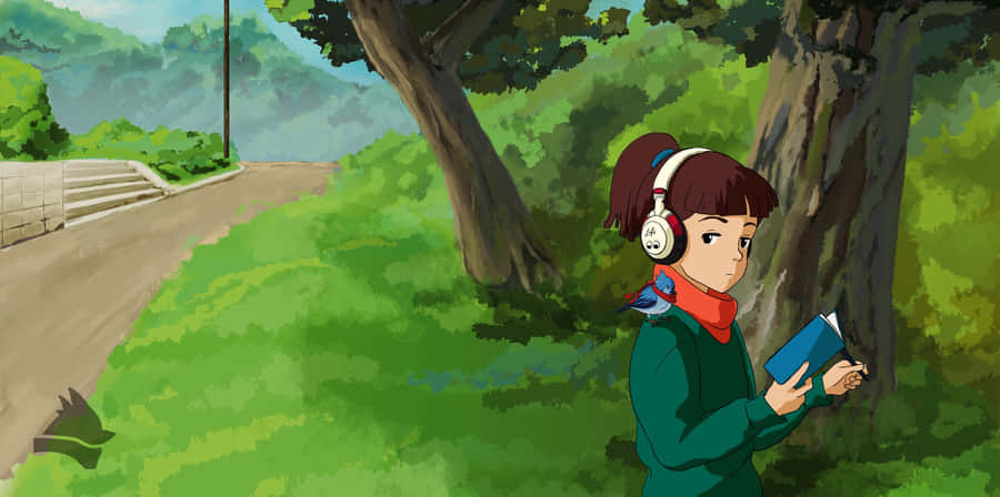 Lofi Girl Studying Outdoors Wallpaper