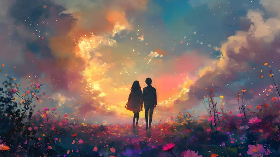Lofi Love Sunset Walk Wallpaper