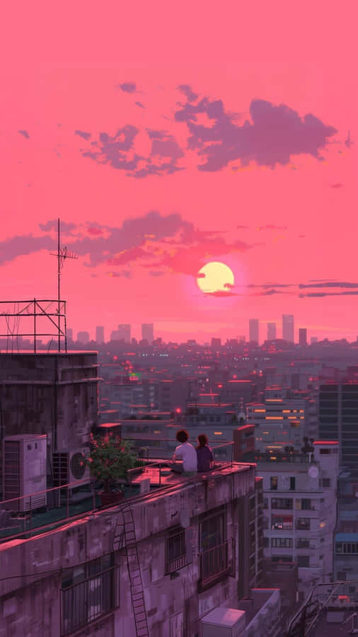 Lofi Sunset Romance Wallpaper