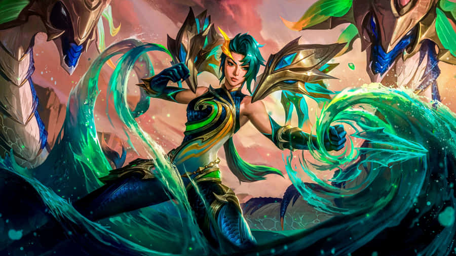 Lol 1920 X 1080 Gaming Karma Water Dragons Wallpaper