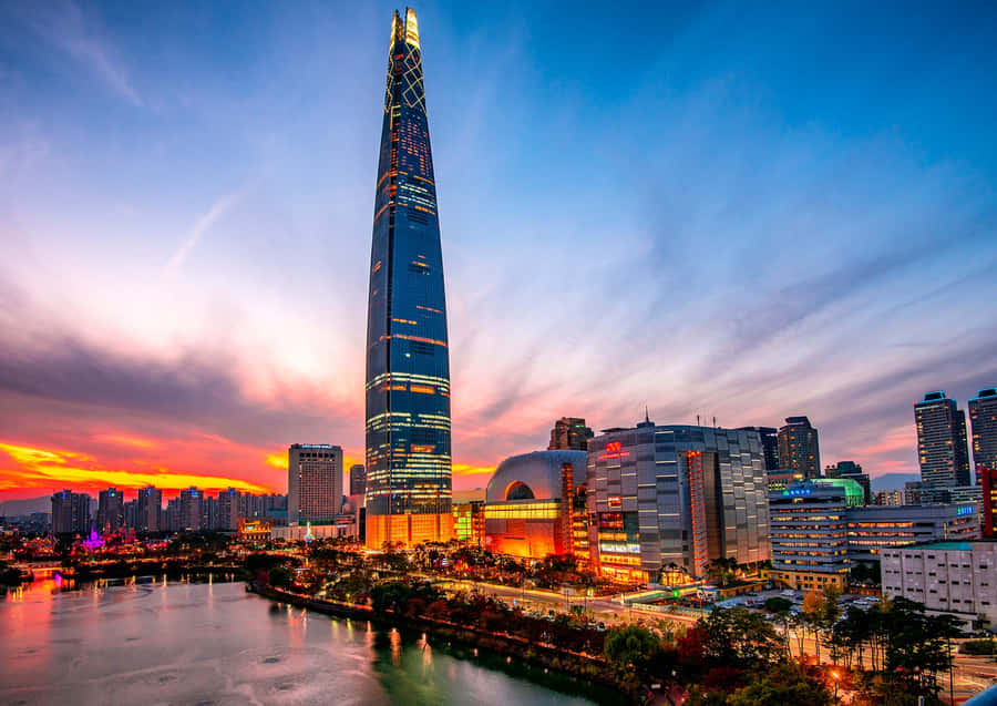 Lotte World Tower Sunset Skyline Wallpaper
