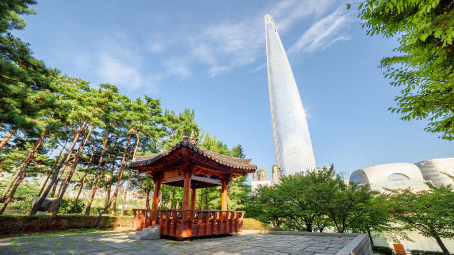 Lotte World Towerand Traditional Pavilion Wallpaper