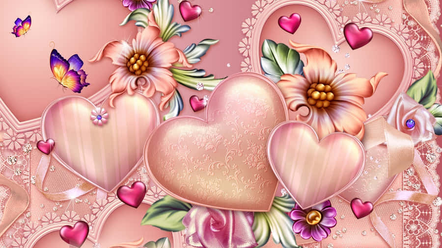 Love Butterfly Hearts Wallpaper