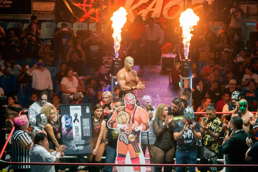 Lucha Libre Wrestlers Entrance With Flames Wallpaper