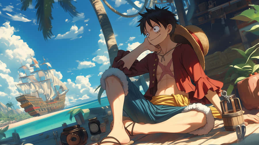 Luffy On Tropical Island Wallpaper