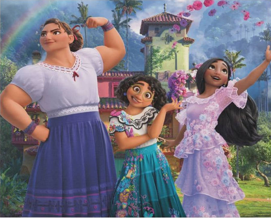 Luisa Madrigal From The Movie Encanto Surrounded By Her Little Sisters Wallpaper