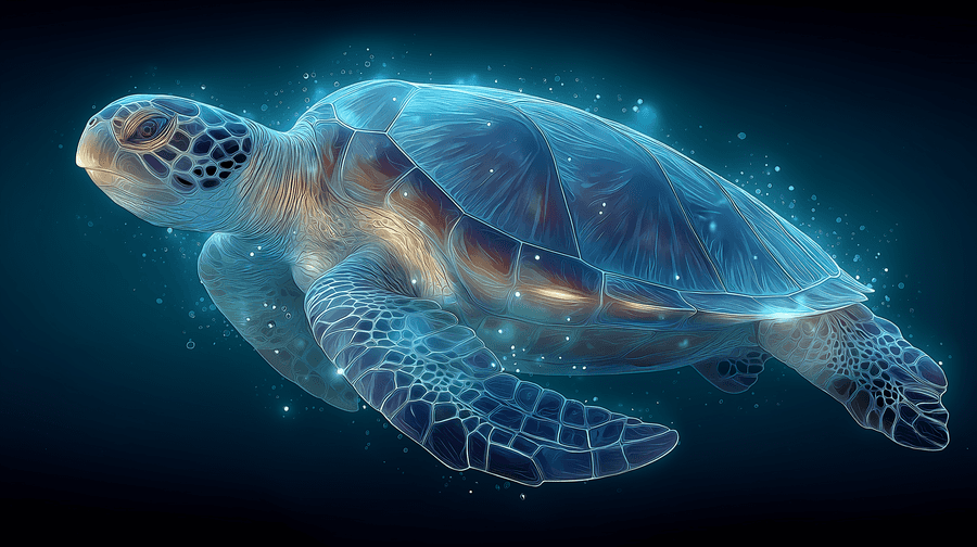 Luminous Sea Turtle In Dark Ocean Wallpaper