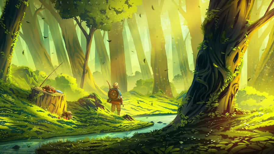 Lush Forest Exploration Tears Of The Kingdom Wallpaper