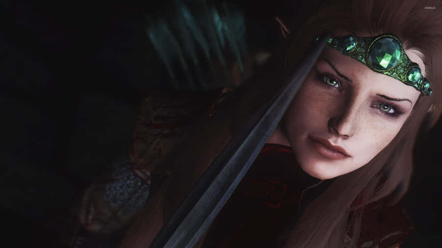 Lydia, The Loyal Housecarl, In Action Amidst The Breathtaking World Of Skyrim Wallpaper