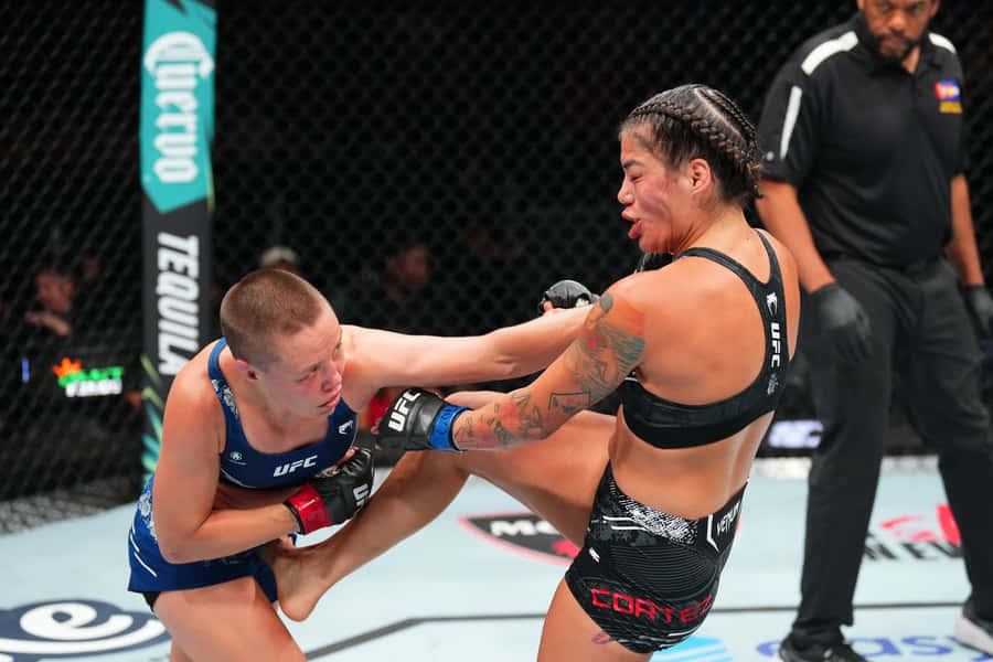 M M A Fighter Delivering Kick During Match Wallpaper