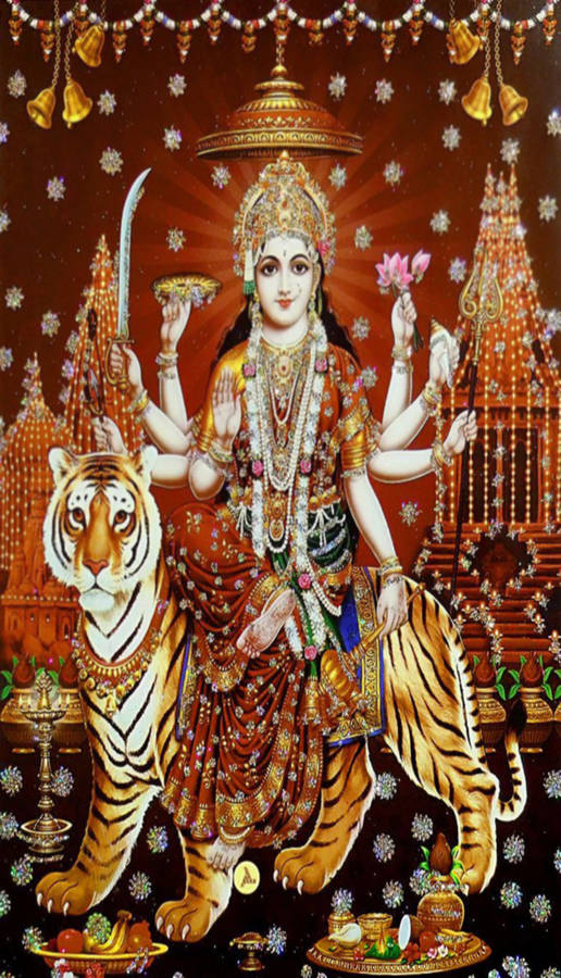 Maa Sherawali Brown Floral Aesthetic Wallpaper