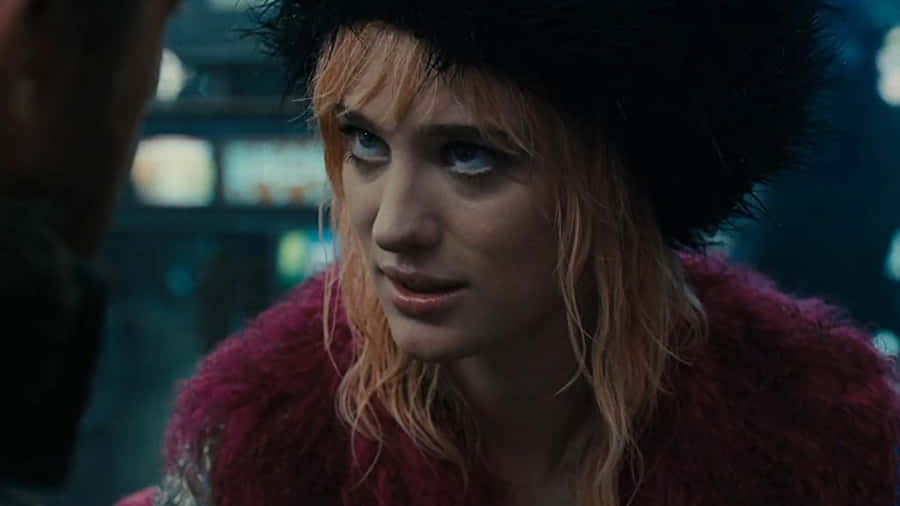 Mackenzie Davis Fur Coat Intense Look Wallpaper