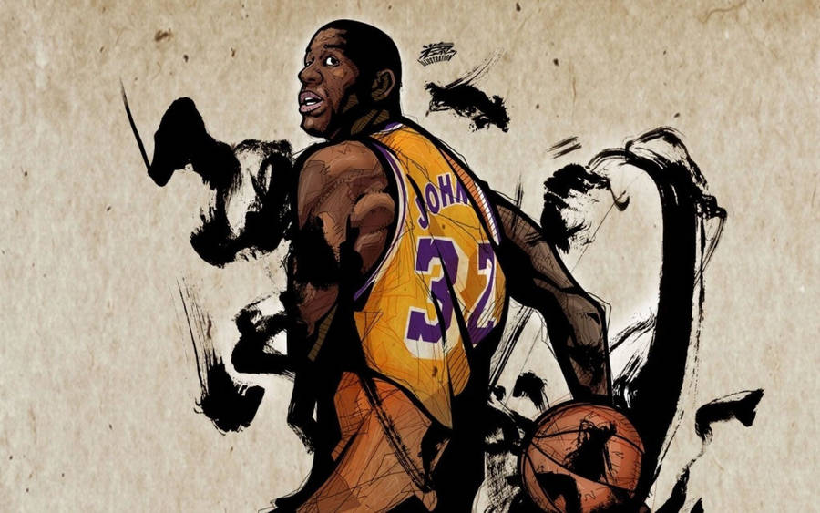 Magic Johnson Digital Drawing Wallpaper