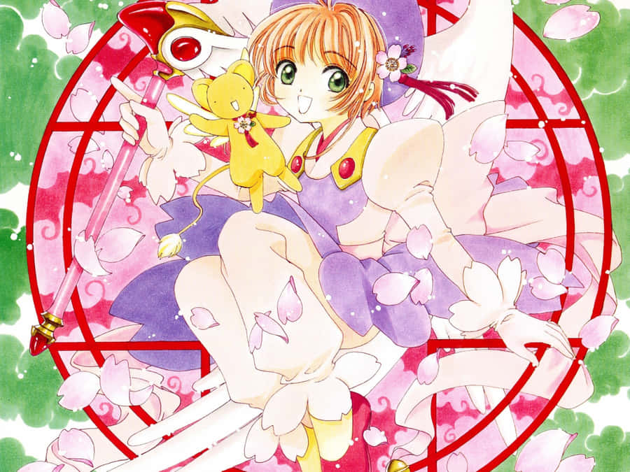 Magical Girl With Staff And Kero Wallpaper