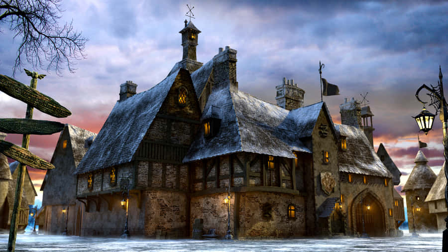 Magical Hogsmeade Village At Dusk Wallpaper
