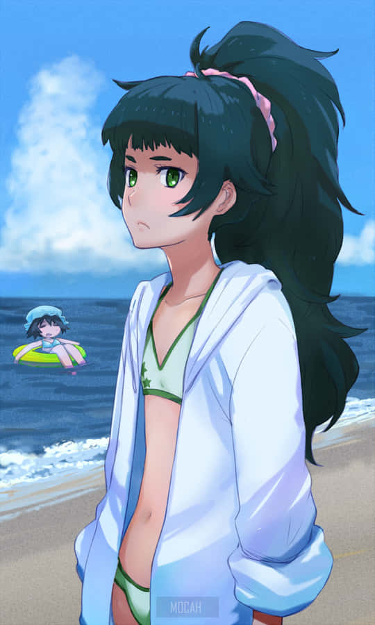 Maho Hiyajo Striking A Pose In Her Signature Lab Coat Wallpaper