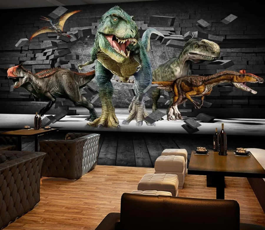 Majestic 3d Dinosaur Roaming Through A Prehistoric Landscape Wallpaper