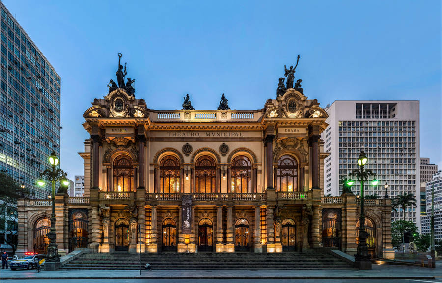 Majestic Architecture Of Theatro Municipal In Brazil Wallpaper