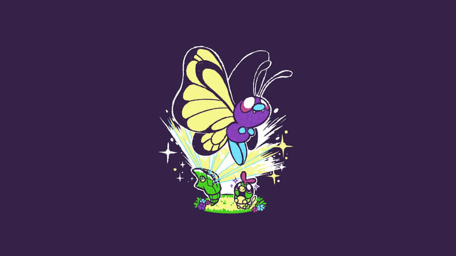 Majestic Butterfree Unleashing Its Powers In Dark Violet Art Wallpaper