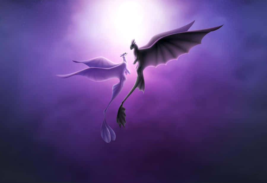 Majestic Dragon Flight Purple Sky Wallpaper