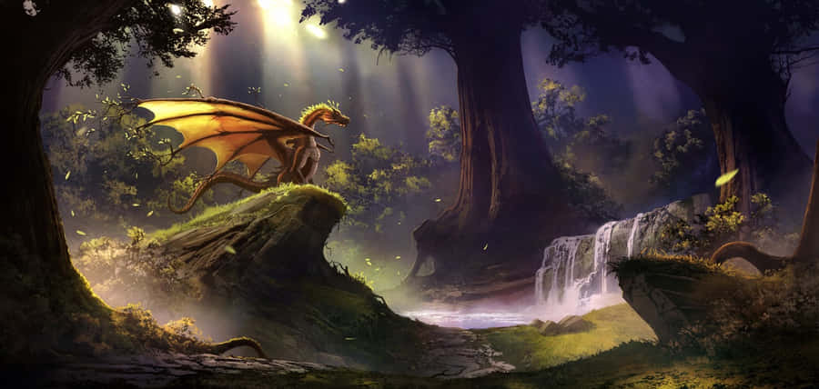 Majestic Dragon Overlooking Fantasy Kingdom Wallpaper