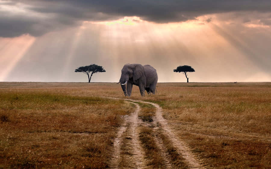 Majestic_ Elephant_ Under_ Crepuscular_ Rays.jpg Wallpaper
