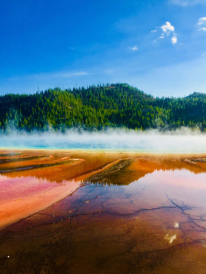 Majestic Eruption Of Yellowstone Geysers Wallpaper