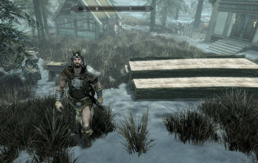 Majestic Heljarchen Hall Amidst The Wilderness In Skyrim Wallpaper