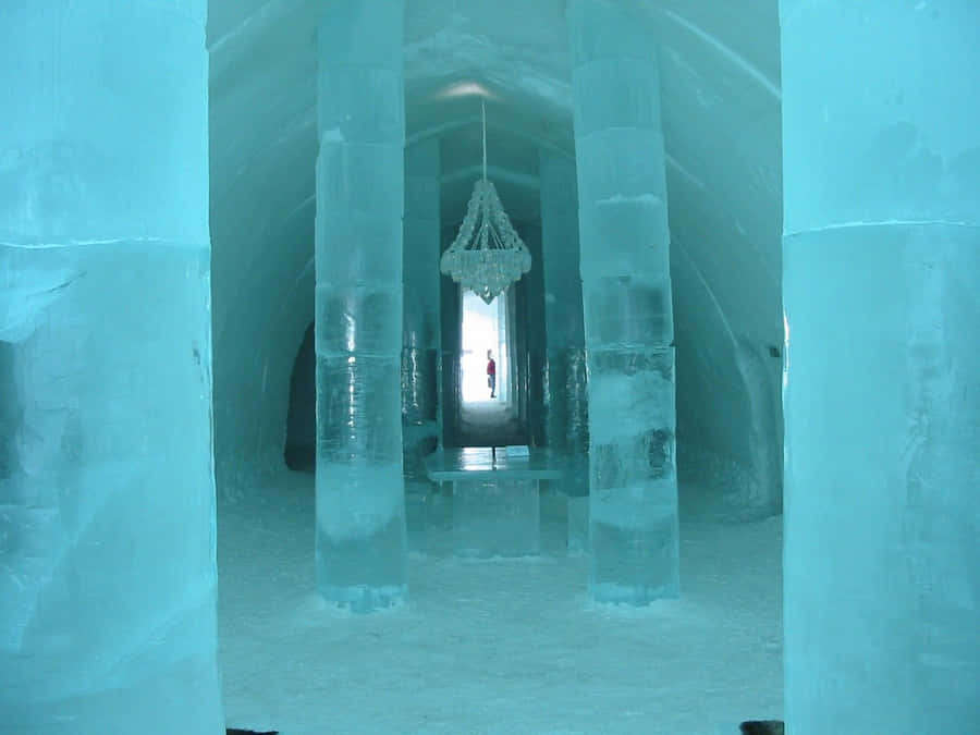 Majestic Ice Hotel Under Northern Lights Wallpaper