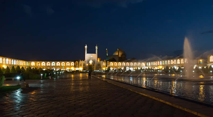 Majestic Imam Square Fountain Show In Isfahan Wallpaper