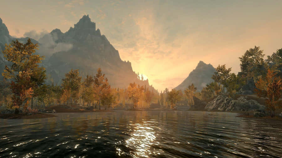 Majestic Landscape Of Skyrim Wallpaper