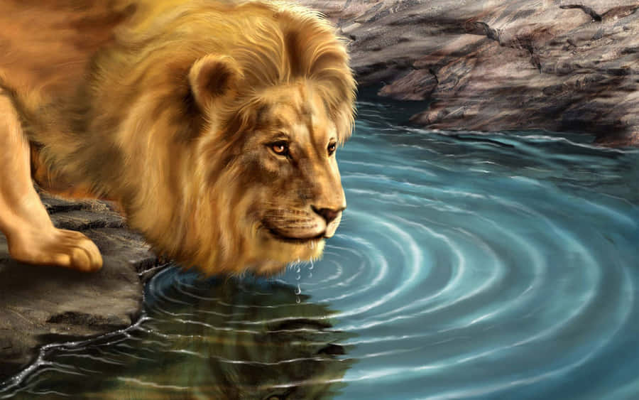 Majestic Lion In A Vibrant 3d Landscape Wallpaper