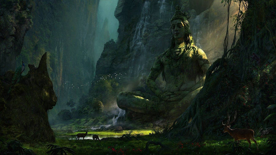 Majestic Lord Shiva Amidst Ancient Ruins Wallpaper