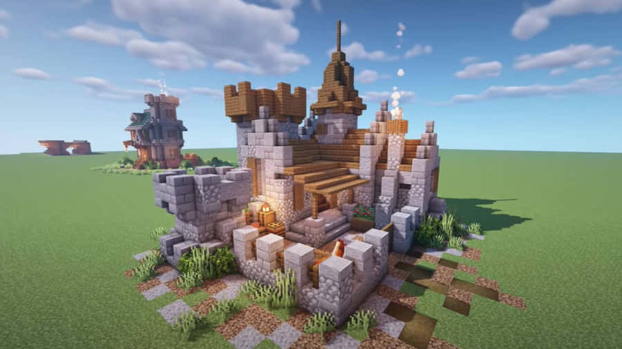 Majestic Minecraft Castle In A Breathtaking Landscape Wallpaper