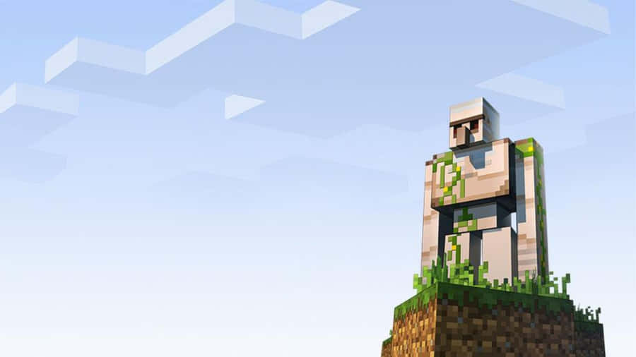 Majestic Minecraft Iron Golem Standing Tall Against A Sunset Backdrop. Wallpaper