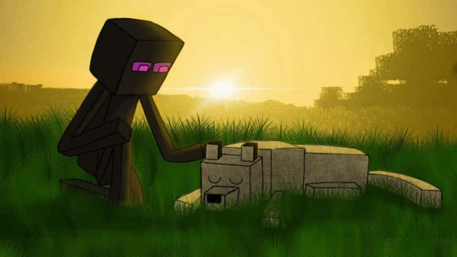 Majestic Minecraft Wolf In Vibrant Nature Wallpaper