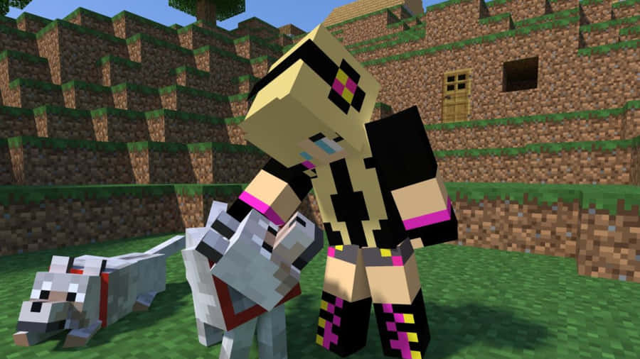 Majestic Minecraft Wolf Under A Beautiful Starry Night Sky Wallpaper