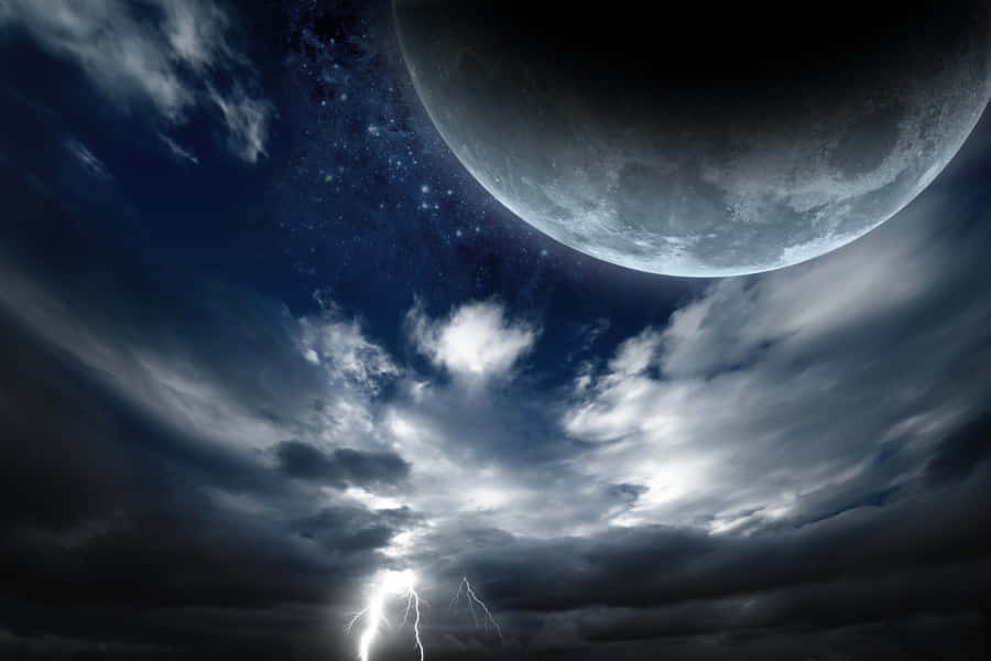 Majestic_ Moon_and_ Lightning_ Storm Wallpaper