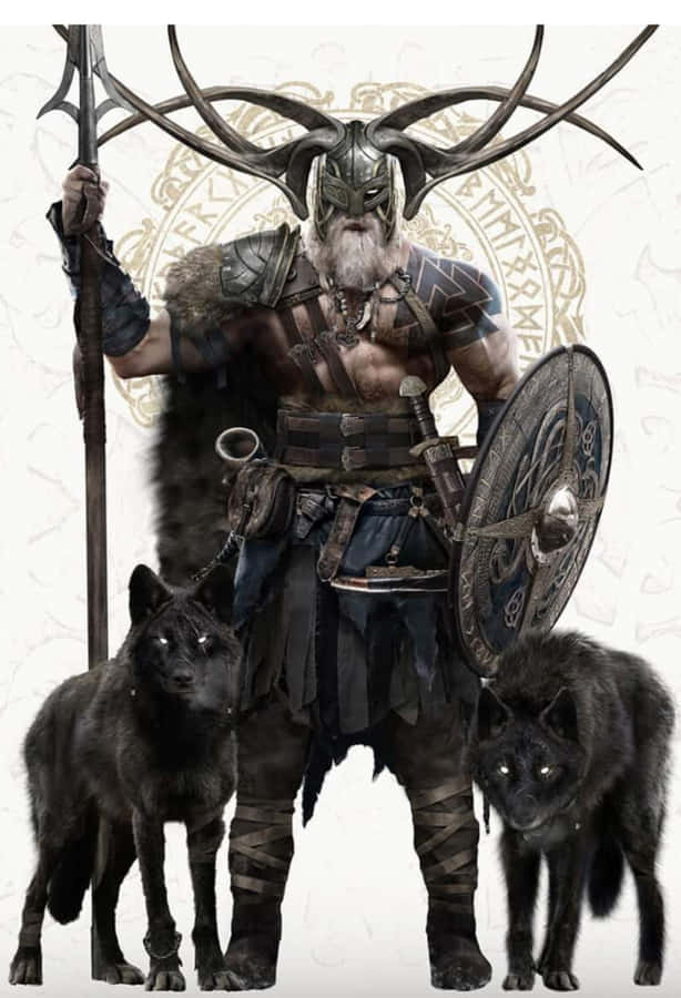 Majestic_ Odin_and_ Wolves_ Artwork Wallpaper