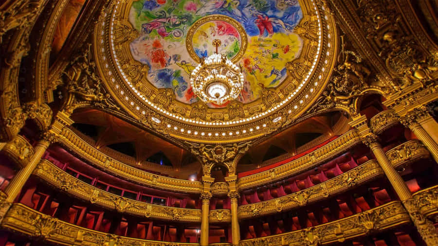 Majestic Paris Opera House With Illuminated Theater Dome Wallpaper
