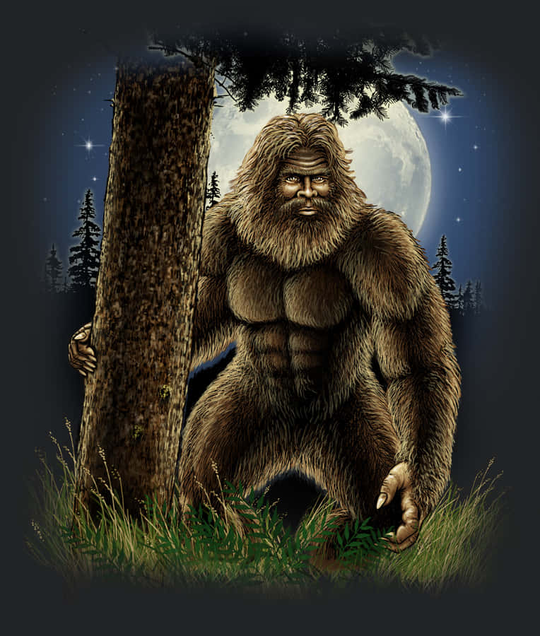 Majestic Sasquatch Moonlit Forest Wallpaper