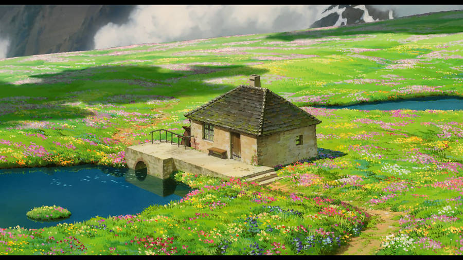 Majestic Scenic Garden From Howl's Moving Castle Wallpaper
