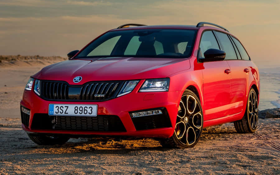 Majestic Skoda Octavia In Vibrant City Backdrop Wallpaper