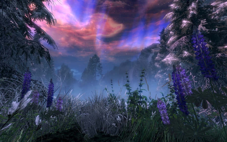 Majestic Skyline Of Sovngarde In Elder Scrolls V: Skyrim Wallpaper