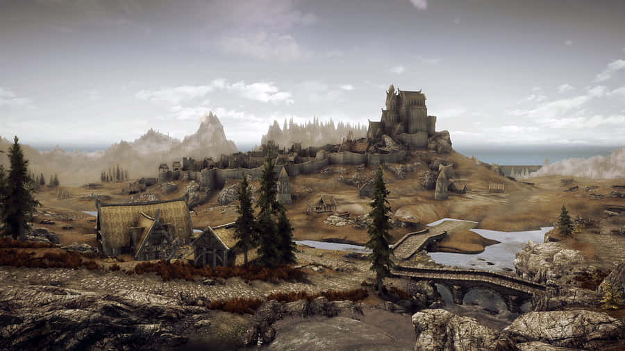 Majestic Skyrim Whiterun Cityscape Wallpaper