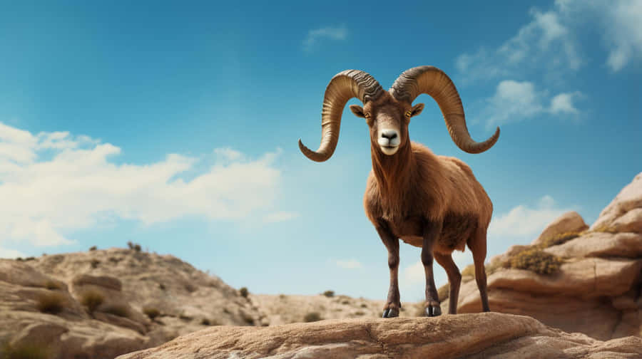 Majestic Urial On Rocky Outcrop Wallpaper