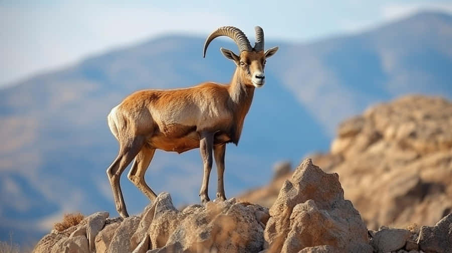 Majestic Urial Standing On Rocks Wallpaper