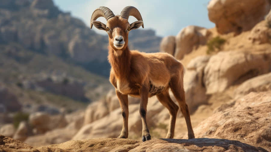 Majestic Urial Standingon Rocky Terrain Wallpaper