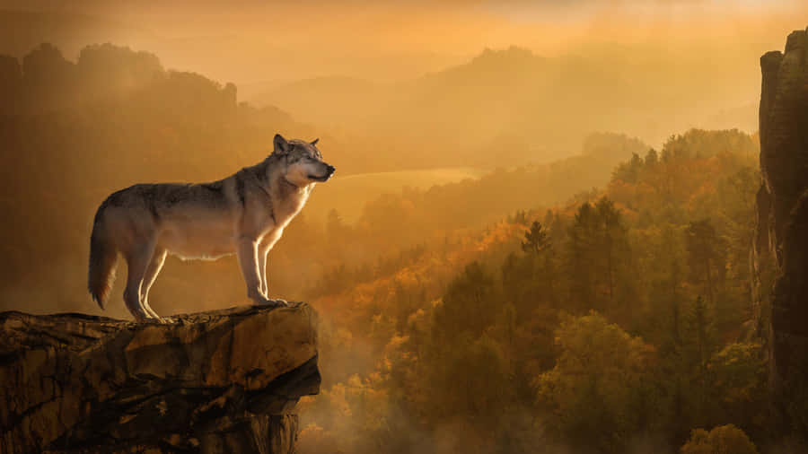 Majestic Wolf In Autumn Forest Wallpaper