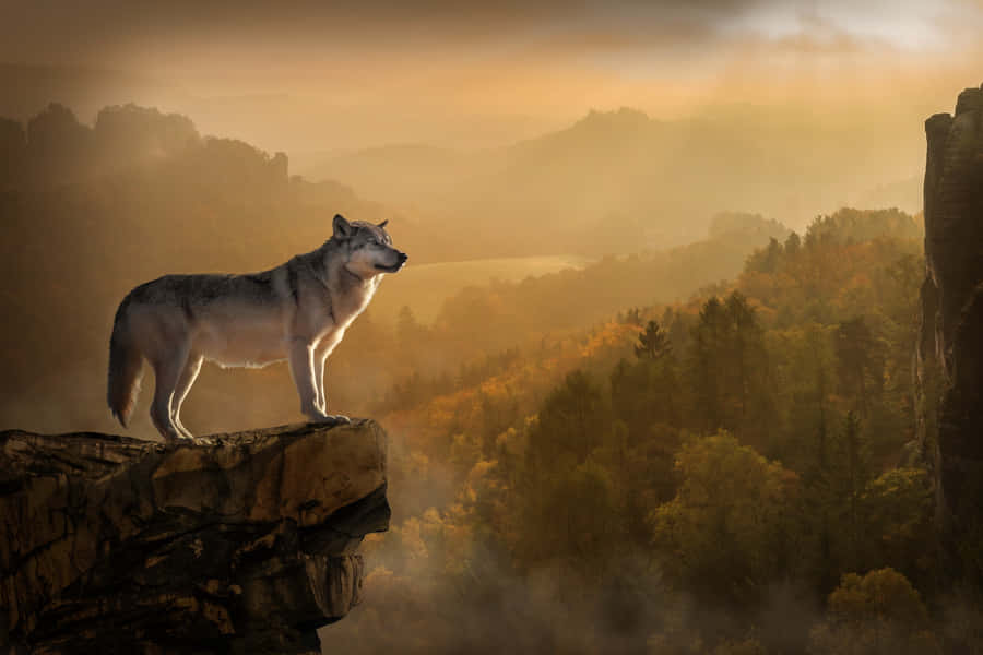 Majestic Wolf In Lush Summer Forest Wallpaper